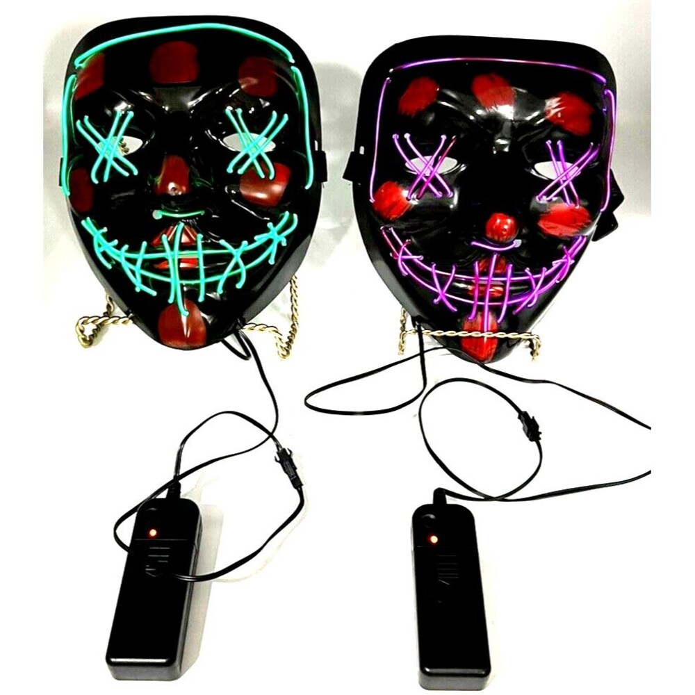 2 Halloween LED Glow Full Mask Light Up The Purge Movie Party Costume